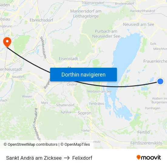 Sankt Andrä am Zicksee to Felixdorf map