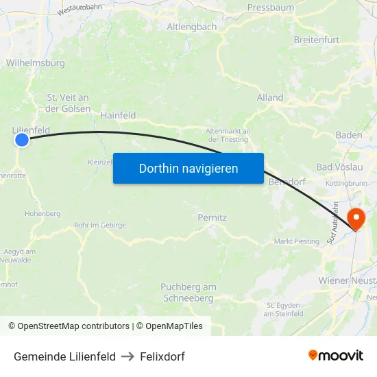 Gemeinde Lilienfeld to Felixdorf map