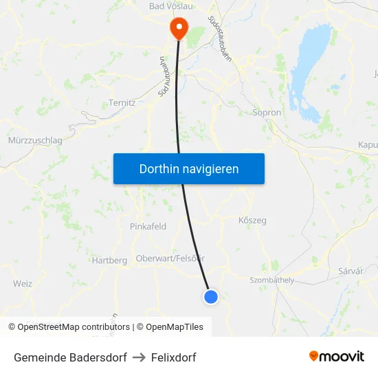 Gemeinde Badersdorf to Felixdorf map