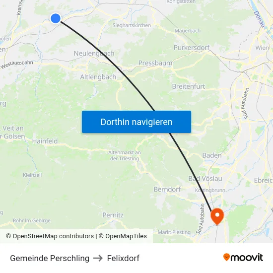 Gemeinde Perschling to Felixdorf map