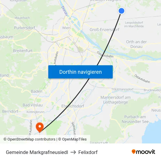 Gemeinde Markgrafneusiedl to Felixdorf map