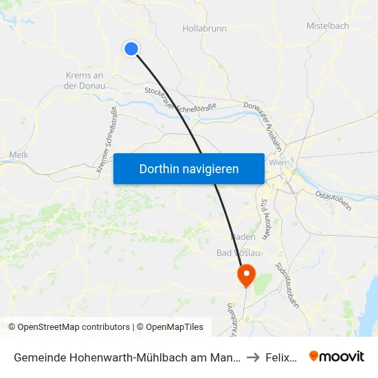 Gemeinde Hohenwarth-Mühlbach am Manhartsberg to Felixdorf map