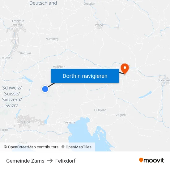 Gemeinde Zams to Felixdorf map