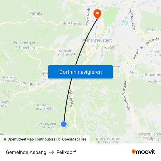 Gemeinde Aspang to Felixdorf map
