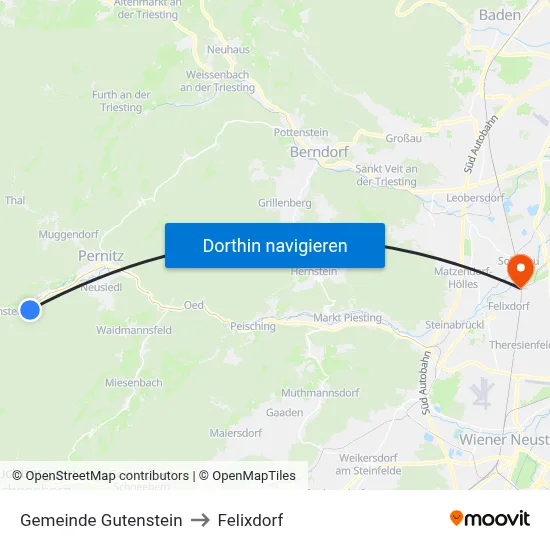 Gemeinde Gutenstein to Felixdorf map