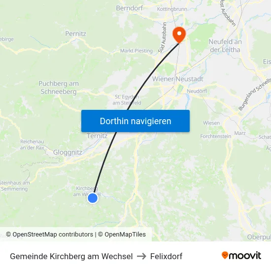 Gemeinde Kirchberg am Wechsel to Felixdorf map