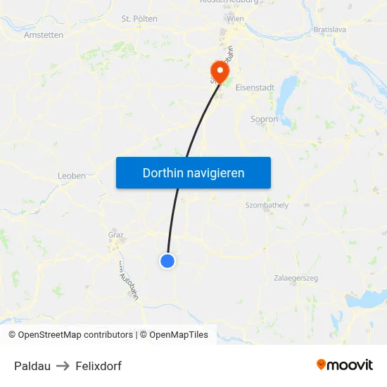 Paldau to Felixdorf map