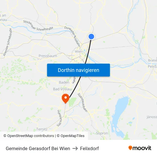 Gemeinde Gerasdorf Bei Wien to Felixdorf map
