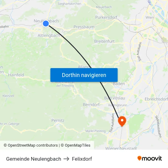 Gemeinde Neulengbach to Felixdorf map