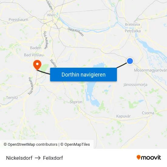 Nickelsdorf to Felixdorf map
