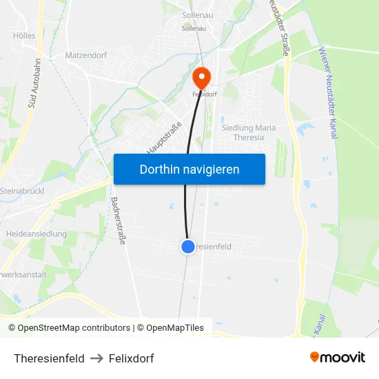 Theresienfeld to Felixdorf map