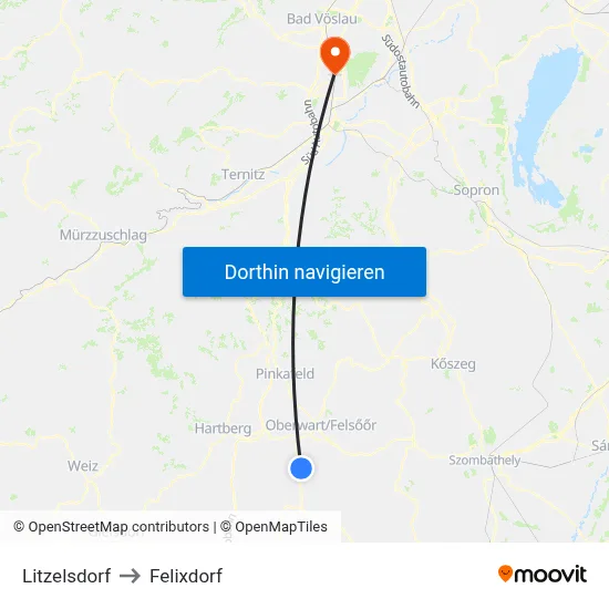 Litzelsdorf to Felixdorf map