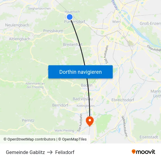 Gemeinde Gablitz to Felixdorf map