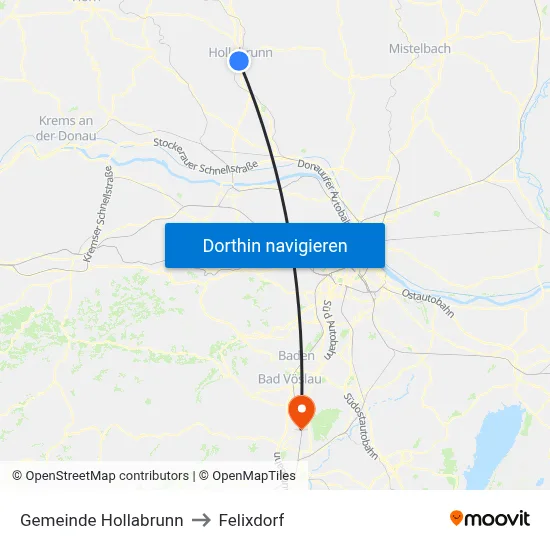 Gemeinde Hollabrunn to Felixdorf map