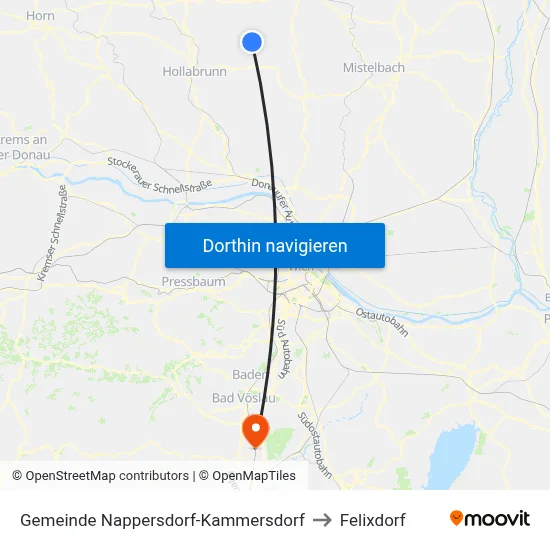 Gemeinde Nappersdorf-Kammersdorf to Felixdorf map