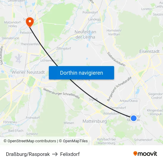 Draßburg/Rasporak to Felixdorf map