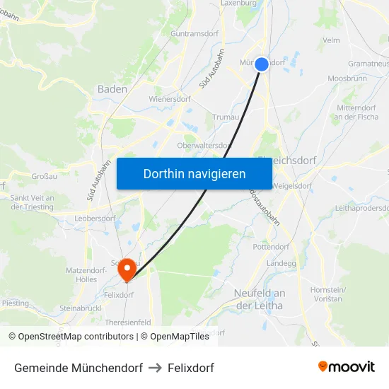 Gemeinde Münchendorf to Felixdorf map