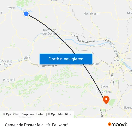 Gemeinde Rastenfeld to Felixdorf map