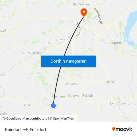 Kaindorf to Felixdorf map