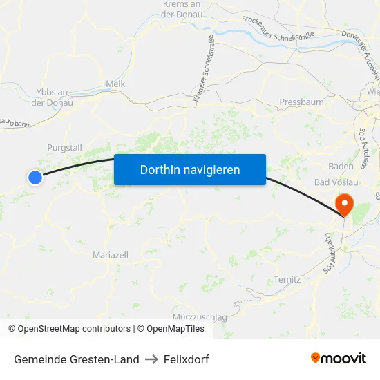 Gemeinde Gresten-Land to Felixdorf map