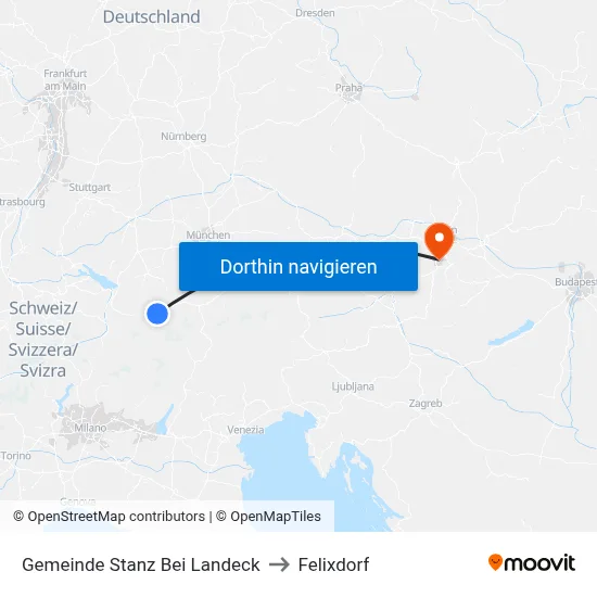 Gemeinde Stanz Bei Landeck to Felixdorf map