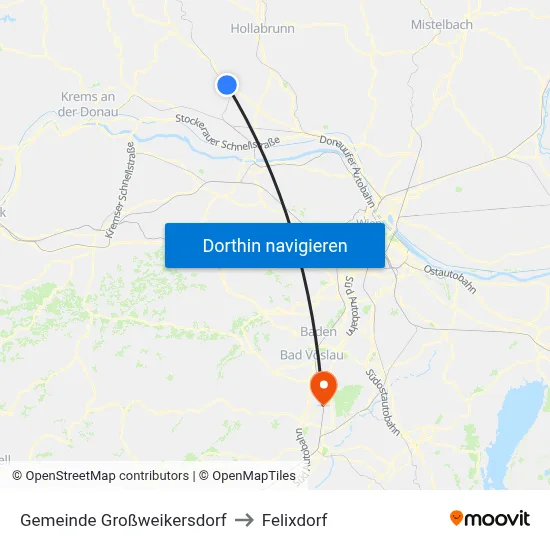 Gemeinde Großweikersdorf to Felixdorf map