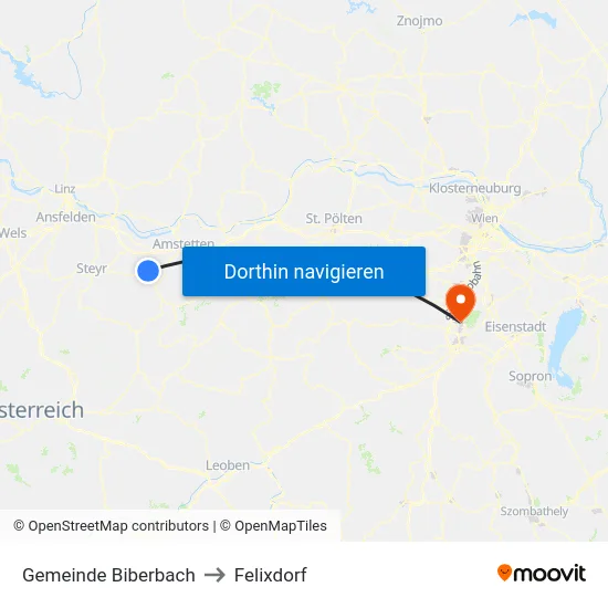 Gemeinde Biberbach to Felixdorf map