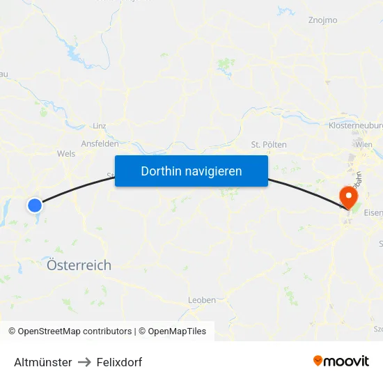 Altmünster to Felixdorf map