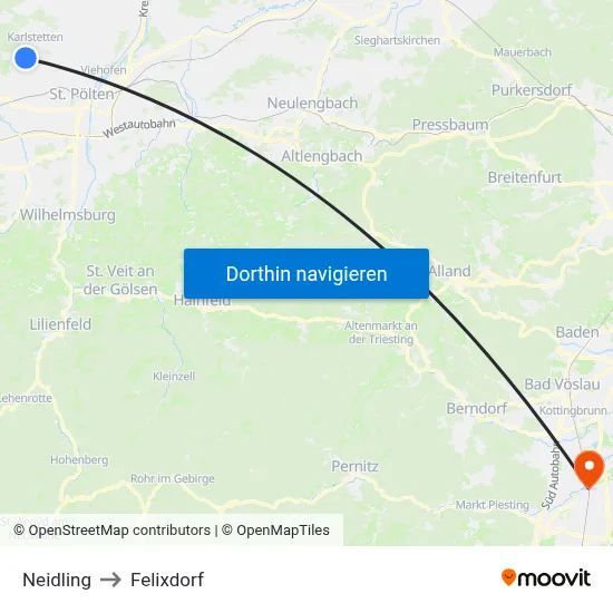 Neidling to Felixdorf map