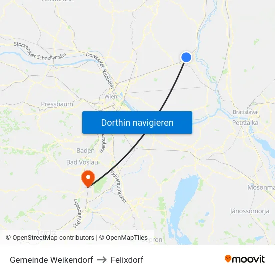 Gemeinde Weikendorf to Felixdorf map
