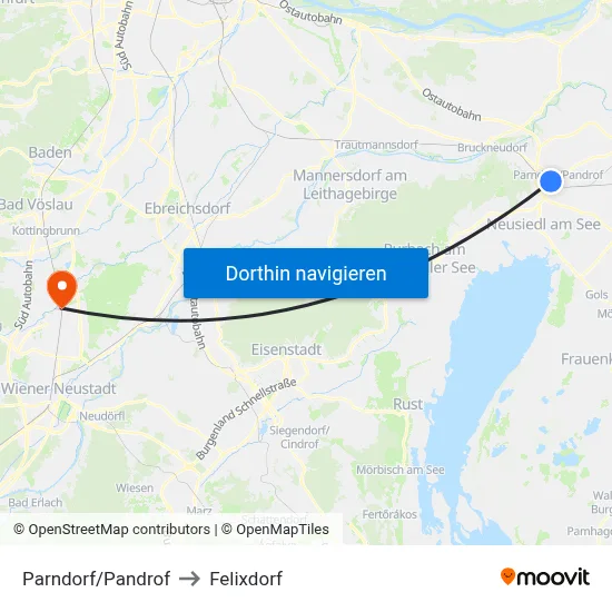 Parndorf/Pandrof to Felixdorf map