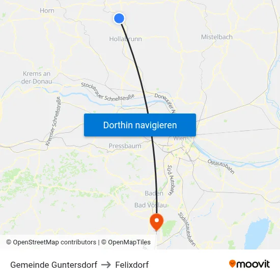 Gemeinde Guntersdorf to Felixdorf map