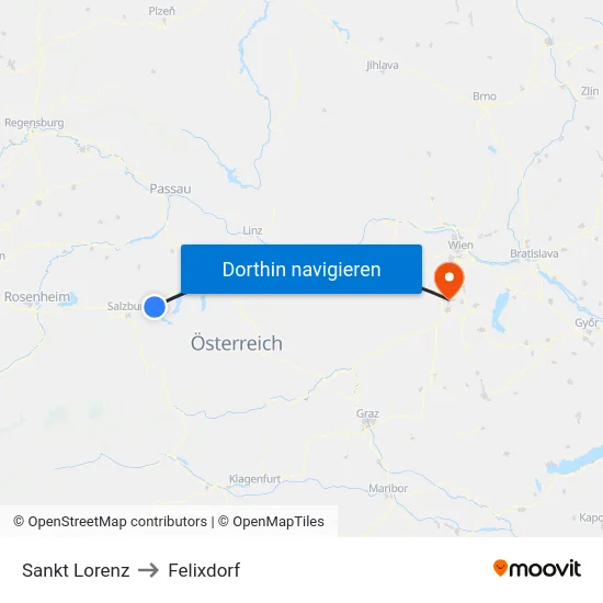Sankt Lorenz to Felixdorf map