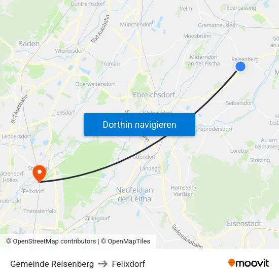 Gemeinde Reisenberg to Felixdorf map