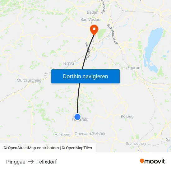 Pinggau to Felixdorf map