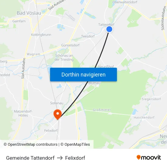 Gemeinde Tattendorf to Felixdorf map
