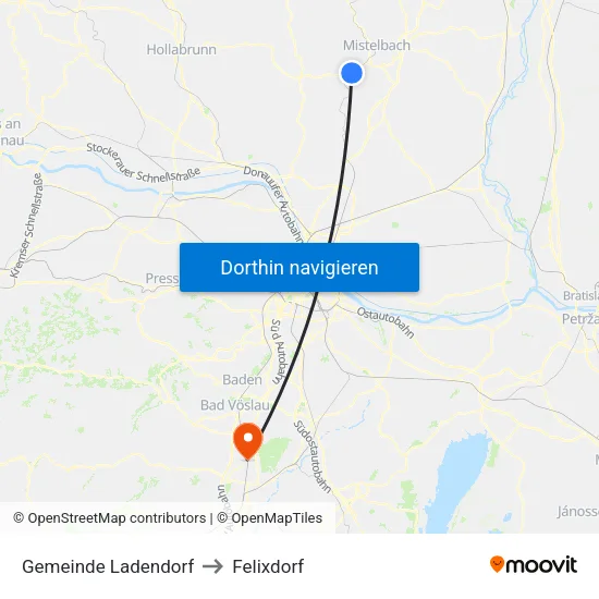 Gemeinde Ladendorf to Felixdorf map
