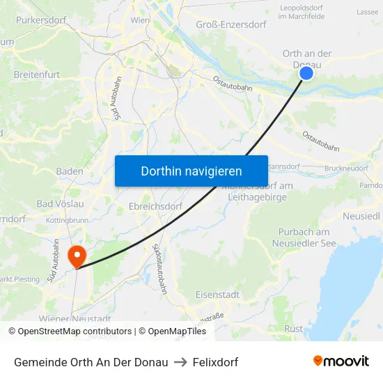 Gemeinde Orth An Der Donau to Felixdorf map