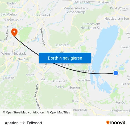Apetlon to Felixdorf map