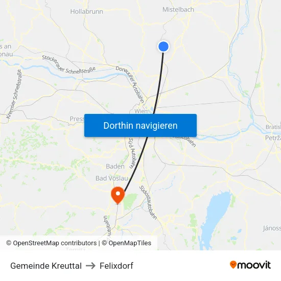 Gemeinde Kreuttal to Felixdorf map