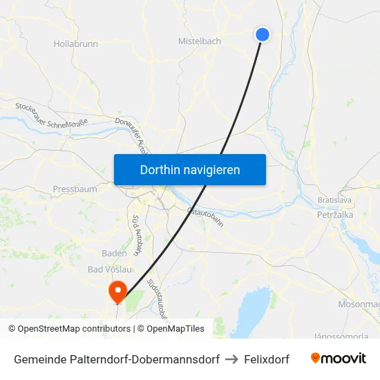 Gemeinde Palterndorf-Dobermannsdorf to Felixdorf map