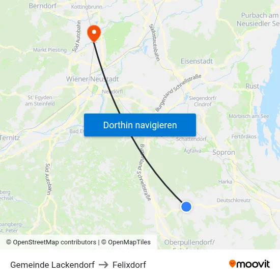 Gemeinde Lackendorf to Felixdorf map