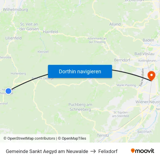 Gemeinde Sankt Aegyd am Neuwalde to Felixdorf map