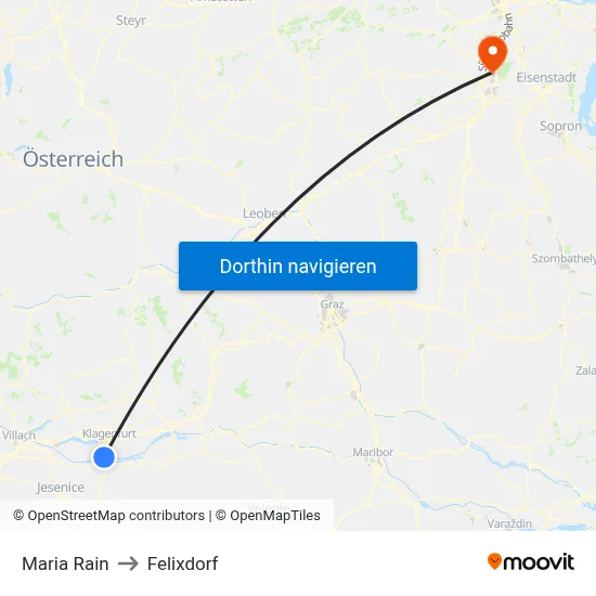 Maria Rain to Felixdorf map