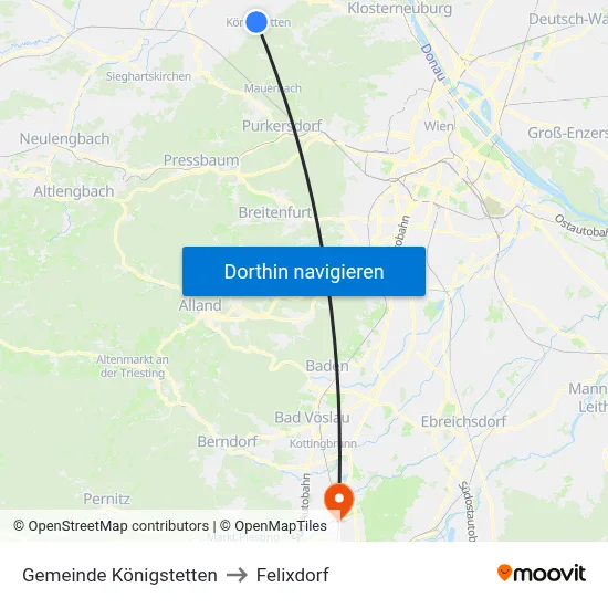 Gemeinde Königstetten to Felixdorf map