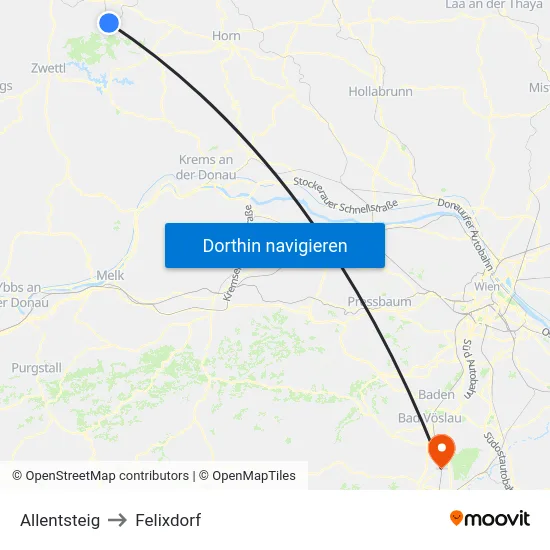 Allentsteig to Felixdorf map