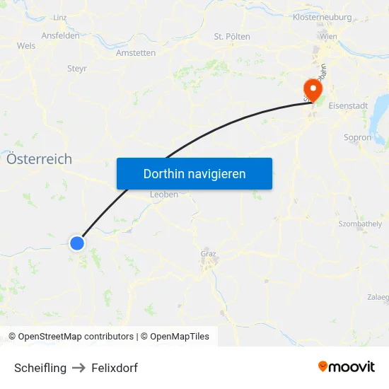 Scheifling to Felixdorf map