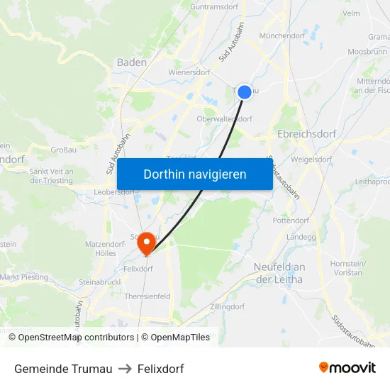 Gemeinde Trumau to Felixdorf map