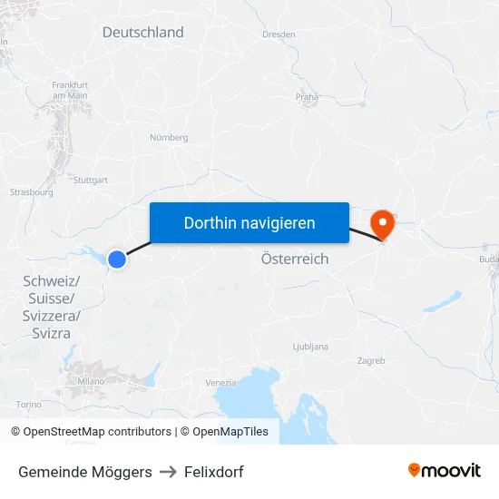 Gemeinde Möggers to Felixdorf map
