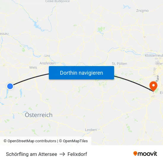 Schörfling am Attersee to Felixdorf map